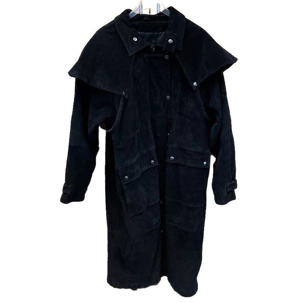 Adventure Bound Originals Duster Outback Trench Coat XL Black Suede Snaps Lined